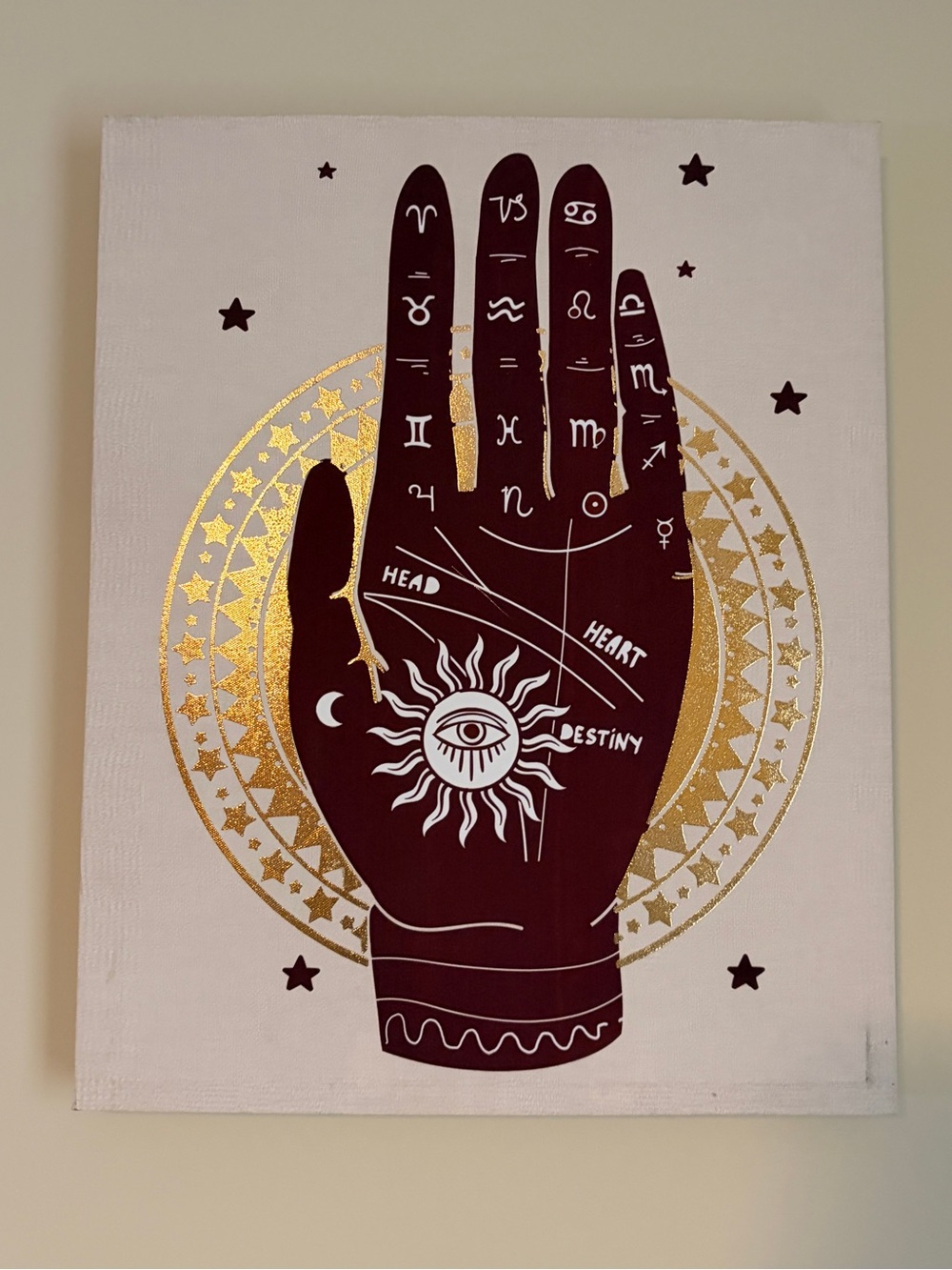 Mystic Palmistry Wall Art Canvas - Burgundy and Gold